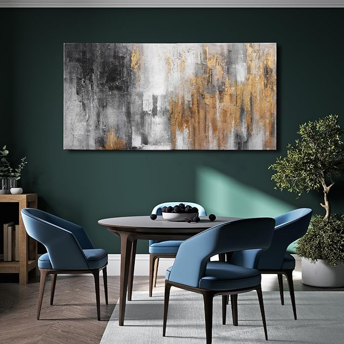 YJYart Black and Gold Wall Art - Hand Painted Painting - Vintage Decor for Living Room -Abstract Picture for Bedroom Office Hotel 24x48 Inch