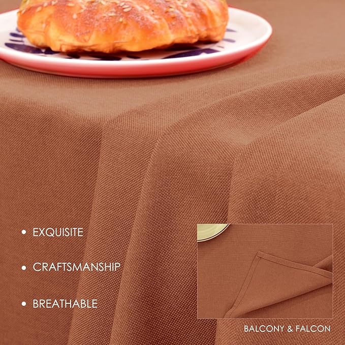 BALCONY & FALCON Table Cloth for 6ft Rectangle Tables – Waterproof, Wrinkle-Free Farmhouse Tablecloth for Dining, Kitchen, Fall Thanksgiving Holiday Gatherings (Cinnamon, 57" x 118")