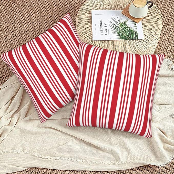 Red and White Striped Pillow Covers 20x20 Inch Set of 2 Red Stripes Throw Pillow Cover Lines Texture Square Pillowcase Cushion Cases for Home Couch Bed Sofa