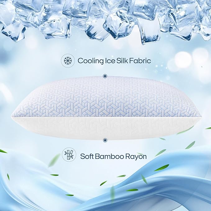 puredown® Shredded Memory Foam Pillows King Size Set of 2,Cooling Pillows for Sleeping,Adjustable Foams Bed Pillow with Zipper Removable Pillow Cover,20x36In