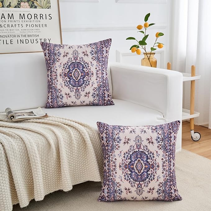 Boho Throw Pillow Covers 22x22 inch Set of 2,Boho Vintage Carpet Pattern Antique Ethnic Decor Double Sided Pattern Cushion Cover Soft Pillow Case Living Sofa Room Bed Square Pillow Cover