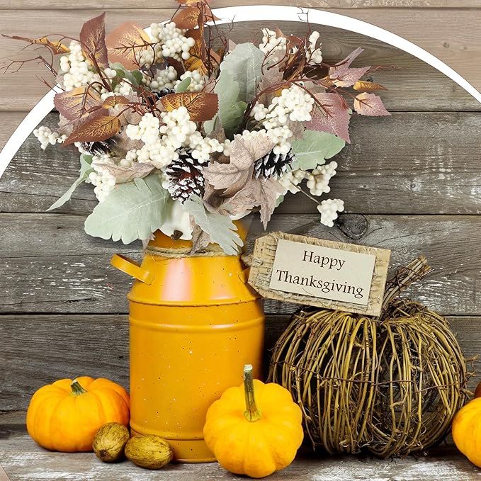 6 Pcs Thanksgiving Centerpiece for Table Thanksgiving Picks and Sprays Artificial Neutral Maple Leaves Branches 14 Inches Fall Fake Pumpkin for Harvest Decoration