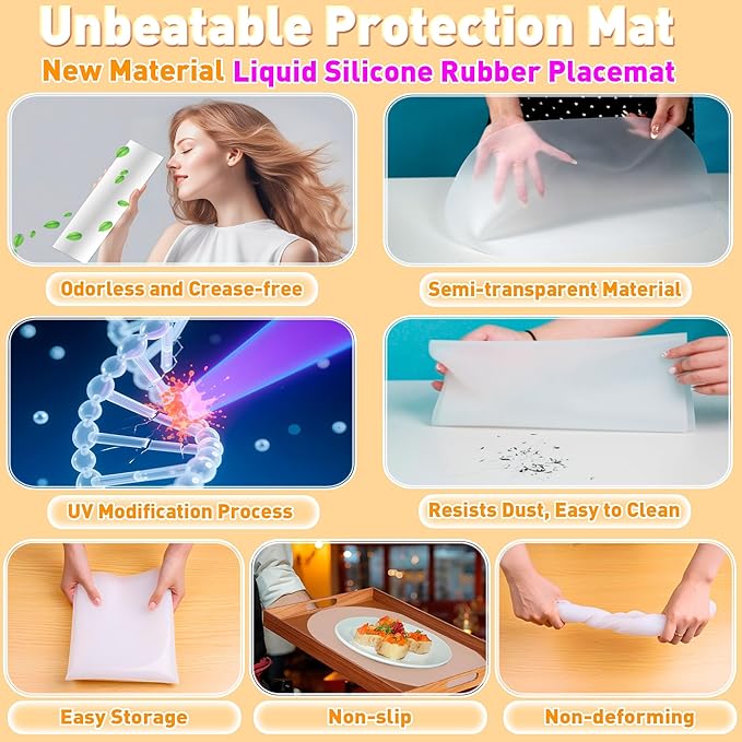 Oval Silicone Placemat Set of 4,Heat Resistant Placemats, Silicone Table Mats,Non-Slip Dining Mat for Home,Waterproof Easy Clean Kids Placemats,17"x12" LSR Translucent (4Pcs, White)