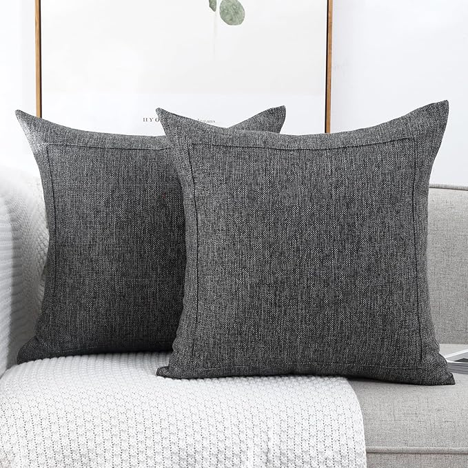 Jepeak 26x26 Inch Burlap Linen Throw Pillow Covers, Pack of 2 Decorative Farmhouse Rustic Neutral Euro Shams Cover Square Durable Cushion Cases for Sofa Couch Bed Home Decor, Dark Gray