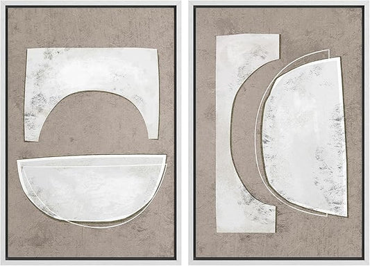 SIGNWIN Framed Canvas Print Wall Art Set Art Deco Grunge White Polygons Abstract Shapes Cozy Neutral Minimal Decorative Nordic Zen Bohemian for Living Room, Bedroom, Office - 16"x24"x2 White