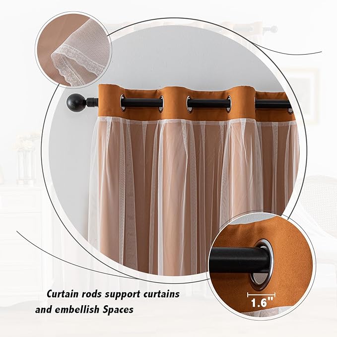Anytime Home Curtains Blackout and Sheer Layered Solid Window Curtain Panel Pair with Grommet Top, 52Wx72L,Orange