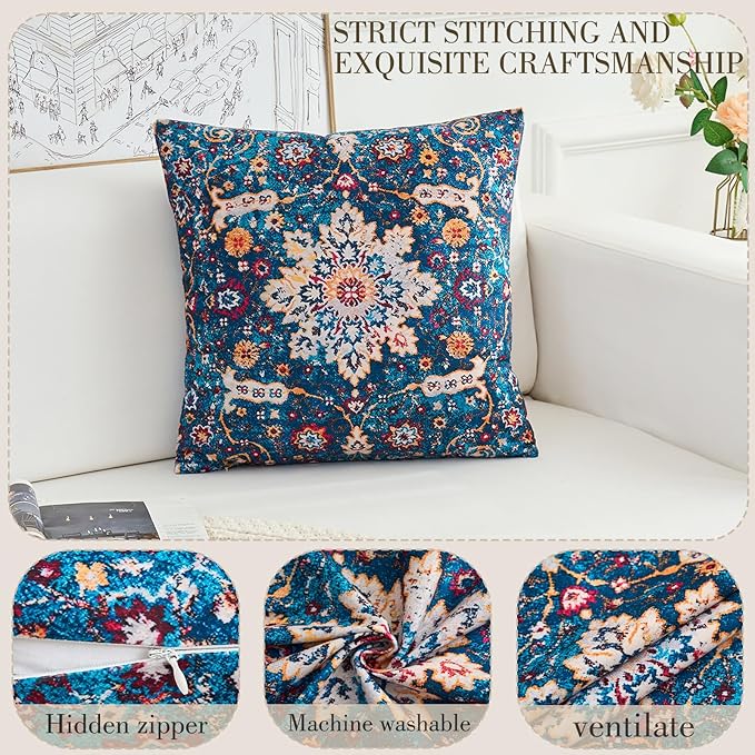 Boho Throw Pillow Covers 26x26 inch Set of 2,Boho Vintage Carpet Pattern Antique Ethnic Decor Double Sided Pattern Cushion Cover Soft Pillow Case Living Sofa Room Bed Square Pillow Cover