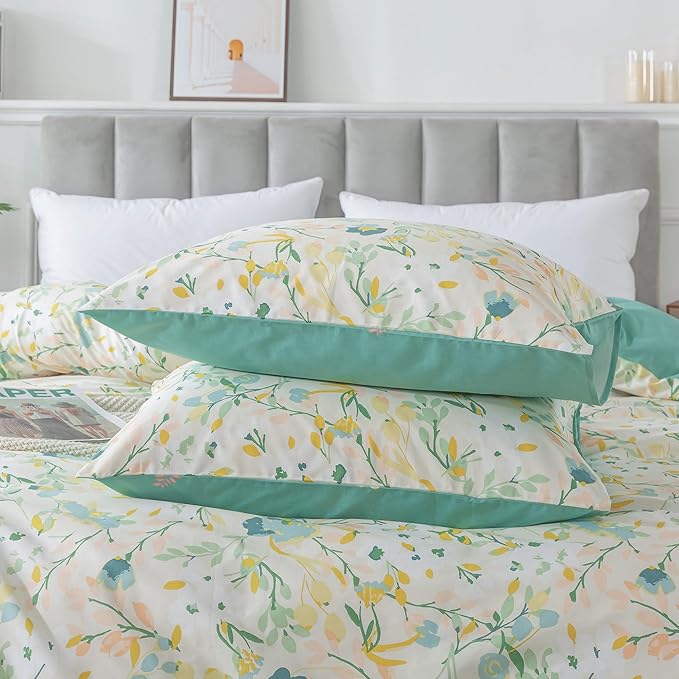 HoneiLife Duvet Dover King Size - 100% Cotton Comforter Cover Floral Duvet Cover Sets, Botanical Duvet Cover with Zipper Closure & Corner Ties, 3-PC Wildflower Comforter Cover Sets, Ink-Painting