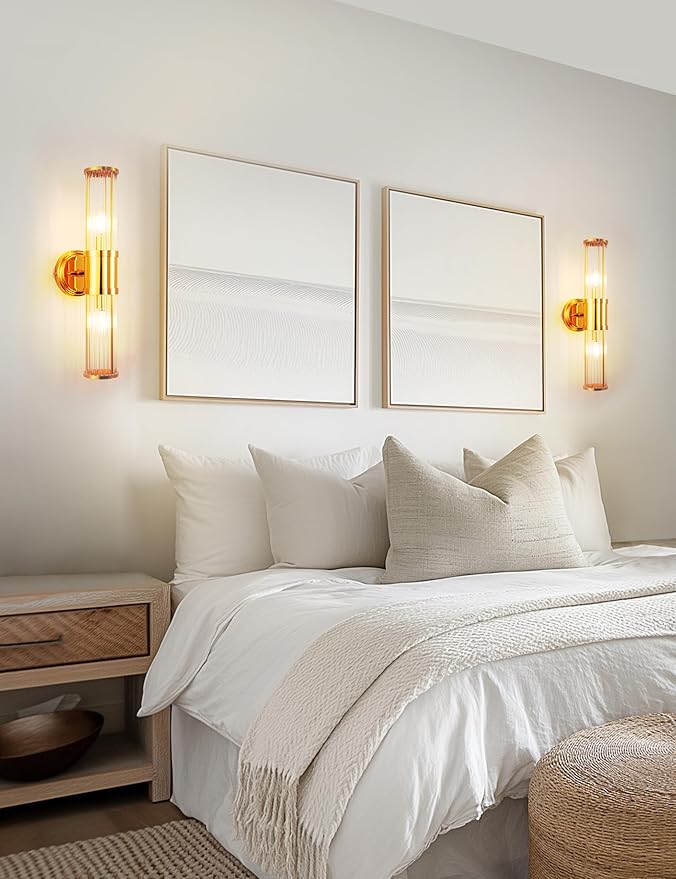 DORESshop Gold Wall Sconce, 19.6” Sconces Lighting, 2-Light Modern Light Fixtures, Bathroom Vanity Light for Living Room, Bedroom, Sconces Wall Decor, 1pack