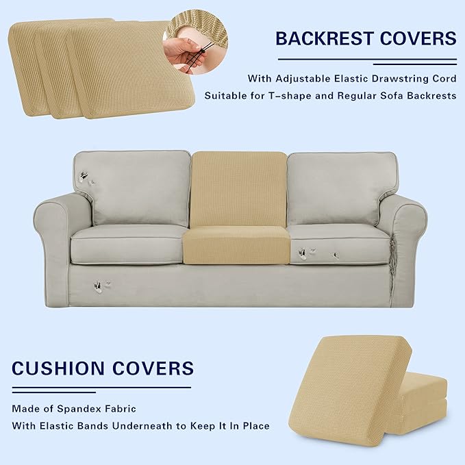SUBRTEX 7 Pieces Stretch Sofa Slipcover Sets Couch Cover Sets Backrest Cushion Covers Furniture Protector Collection Set for Oversize Sofa Loveseat Chair Slip Covers(Large, New Sand)