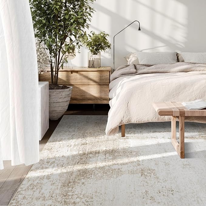 6x9 Area Rugs Washable Rug, Soft Modern Abstract Rugs for Living Room Large Low Pile Thin Rug Non Slip Indoor Neutral Carpet for Bedroom Dining Room Farmhouse Office Kids Playroom Beige