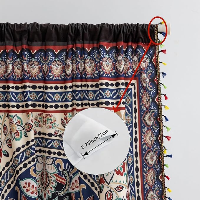 Popular Handicrafts Printed Curtains for Living Room 63 Inches Long Indian Hippie Bohemian Curtains Rod Pocket Light Filtering 2 Panels, Colorful