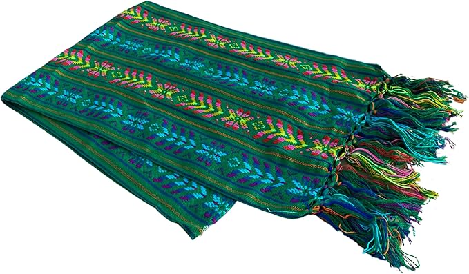 Del Mex Woven Rebozo Style Mexican Table Runner Scarf (Green)