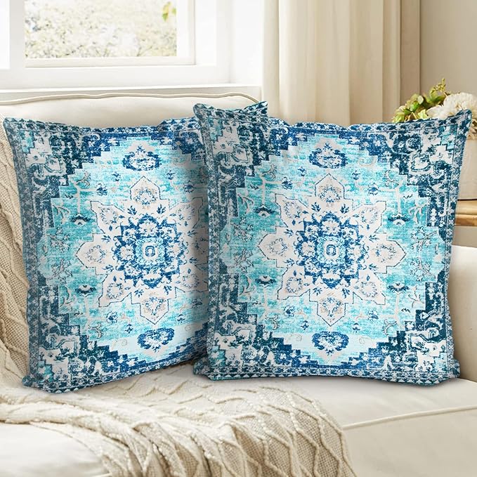 Boho Throw Pillow Covers 16x16 inch Set of 2,Bohemian Vintage Carpet Pattern Antique Ethnic Decor Double Sided Pattern Cushion Cover Soft Pillow Case Living Sofa Room Bed Square Pillow Cover