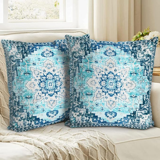 Boho Throw Pillow Covers 16x16 inch Set of 2,Bohemian Vintage Carpet Pattern Antique Ethnic Decor Double Sided Pattern Cushion Cover Soft Pillow Case Living Sofa Room Bed Square Pillow Cover