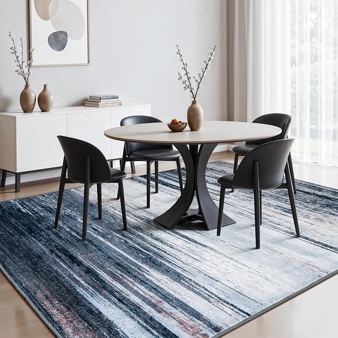 Rugflix 6x9 Area Rug, Washable Rug for Living Room, Non Slip, Soft Low Pile, Modern Abstract Blue Grey Rug for Bedroom, Dining Room, Home Office, Indoor Floor Carpet