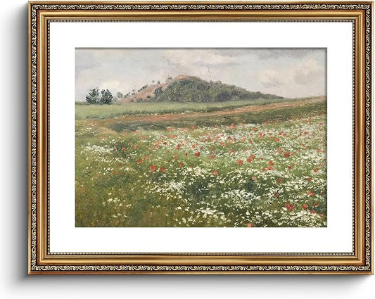 ARPEOTCY Vintage Gold Framed Large Wall Art, Fields with Wild Poppies Retro Paintings, Canvas Prints Artwork with Antique Frame, Victorian Wall Picture Decor for Gallery Living Room 16x20 inch