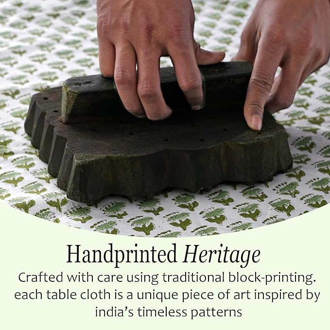 CPC Cotton Tablecloth 80x120 Inch Rectangle Indian Block Print Tablecloth- Green Washable Wedding Table Cover for Thanksgiving/Christmas- Emerald Green