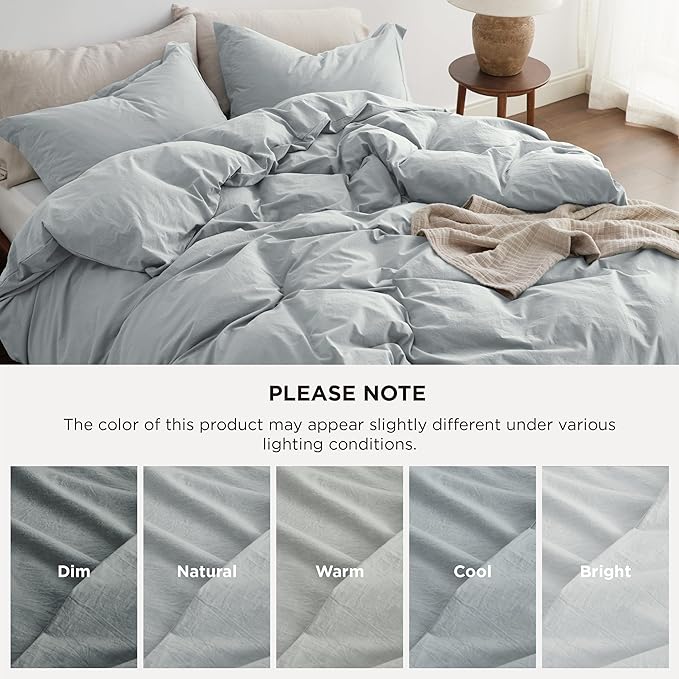 Bedsure 100% Washed Cotton Duvet Cover Queen Size - Pastel Blue Minimalist Cotton Duvet Cover Linen Like for All Seasons - GentleSoft™ Plain Simple Bedding (Pastel Blue, Queen, 90"x90")
