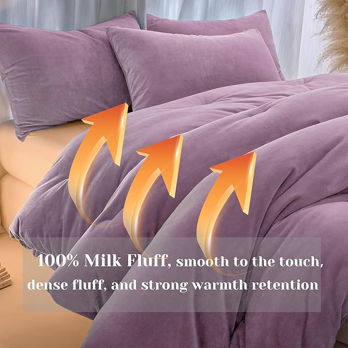 Velvet Comforter Set Twin Size, Light Purple Fluffy Velvet 3 Piece, Soft Breathable Luxury Winter Warm Bedding Sets, with 1 Cozy Comforter, 2 Pillow Shams (Lavendar)