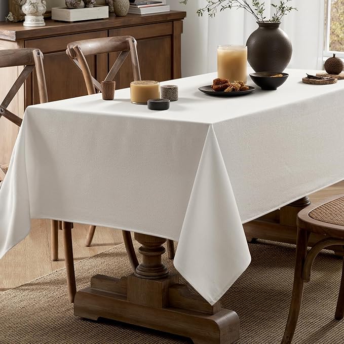 MIULEE White Linen Polyester Tablecloth 60x84 Inch Rectangle Table Cloth Waterproof,Stain Resistant & Wrinkle Resistant for Dining Party Wedding
