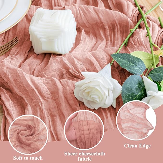 Wokceer Cheesecloth Table Runner 2Pack 10FT Dark Rose Boho Gauze Fall Thanksgiving Cheese Cloth Table Runner for Party Long Rustic Sheer Table Runners for Baby Bridal Shower Wedding Easter Table