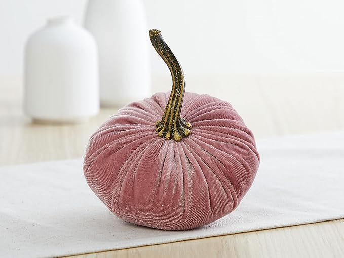 Your Heart's Content Set of 4 Velvet Pumpkin, Pastel Fall Accent, Thanksgiving Centerpiece, Tiered Tray Kitchen Décor, Thoughtful Gift (Sm Gray Taupe Ivory Blush)