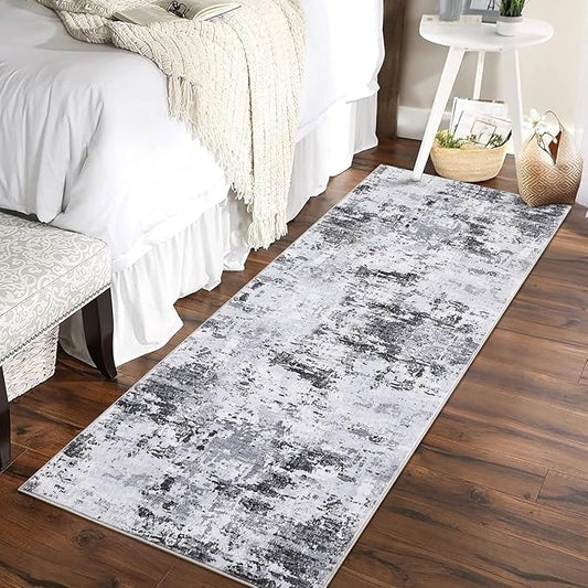 Modern Abstract 2x10 Runner Rug Non Slip Non Shedding Low Pile Stain Resistant Rug for Hallway Kitchen Bedroom,Grey