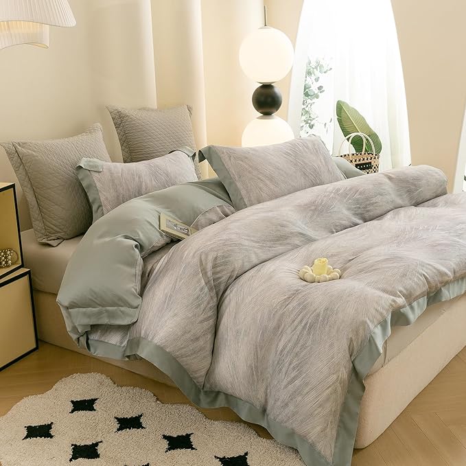 ECOCOTT Bedding 3-Piece Duvet Cover Set King Size – Silky Soft 100% Lyocell, Cooling & Breathable for Hot Sleepers, Ultra-Smooth with Modern Feathered Pattern, Moisture-Wicking