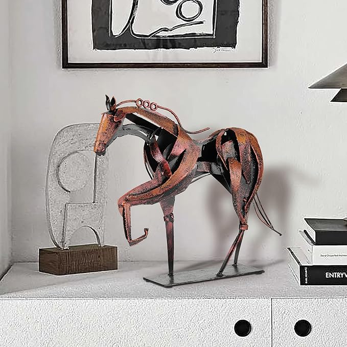 Metal Horse Statue Decor, Handmade Strong Modern Horse Sculpture Handicraft, Rustic Metal Statue Decorations Gift for Home Office Desk Figurine (Pearl Brown)