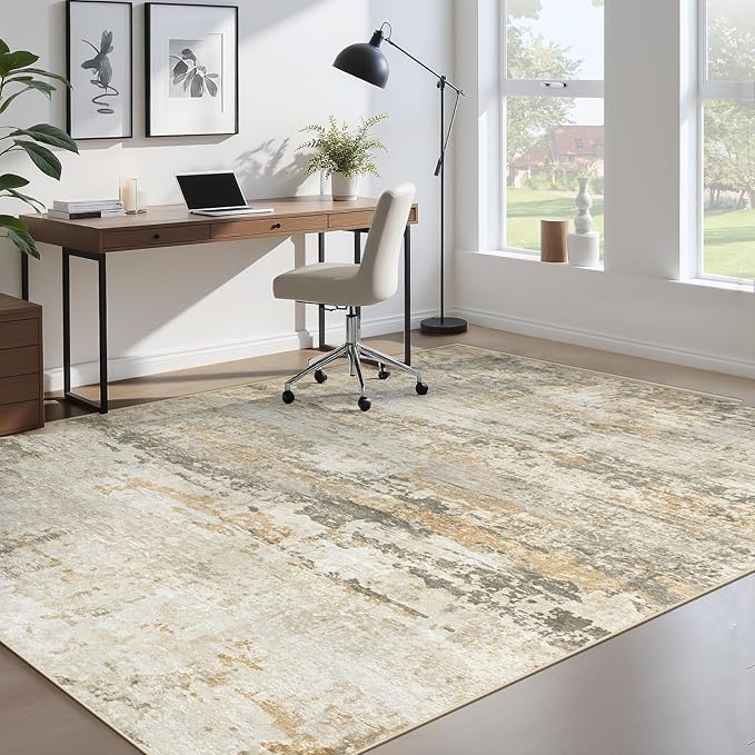 Area Rugs 5x7 for Living Room: Washable Rug Modern Abstract Neutral Soft Non-Slip Low-Pile Indoor Carpet for Bedroom Dining Room Playroom Home Office (Beige Grey Brown, 5'x7')