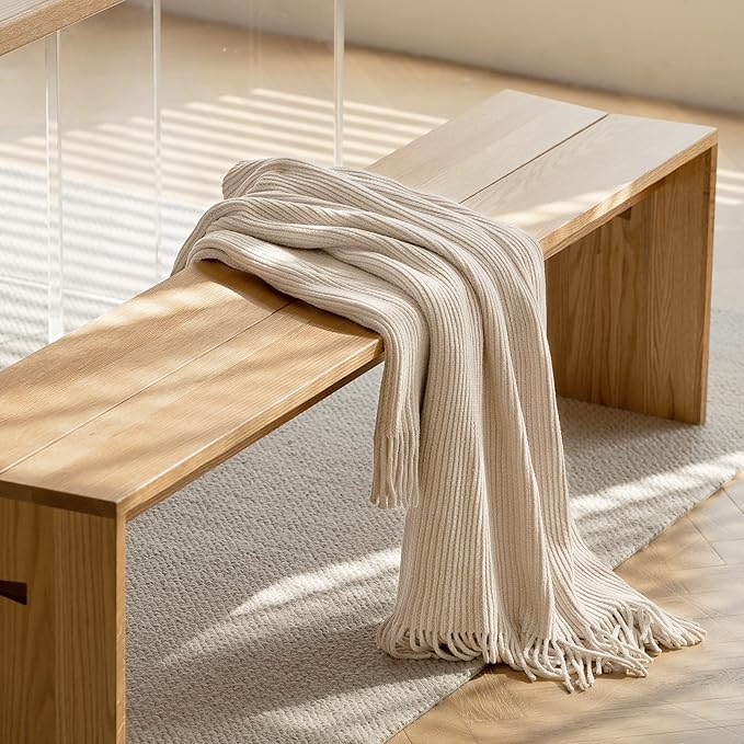 lifein Throw Blanket for Couch, Soft Boho Decor Bed Throw,Cozy White Chenille Knitted Small Farmhouse Lightweight Throw(White/Cream,50 * 60")