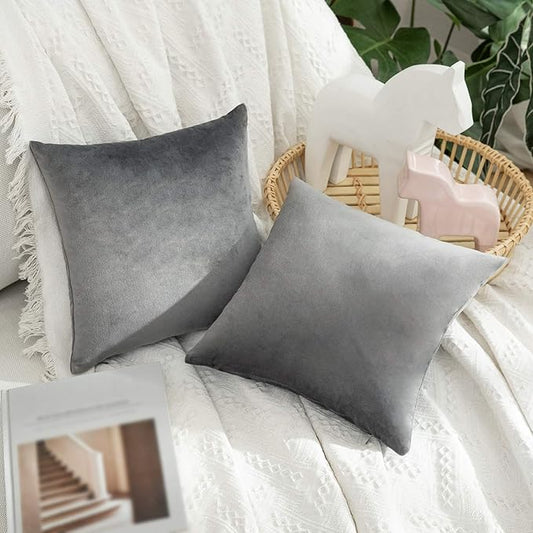 MIULEE Pack of 2 Velvet Pillow Covers Decorative Square Pillowcase Soft Solid Cushion Case for Sofa Bedroom Car 12 x 12 Inch Dark Grey