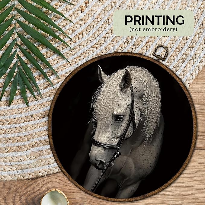 cvjutf Dark Academia White Horse Wall Art Decor Framed, Horse Lover Gifts, Vintage Equestrian Horses Picture Round Wall Room Decor, Farmhouse Cottagecore Canvas Prints Art for Home Living Room,10x10