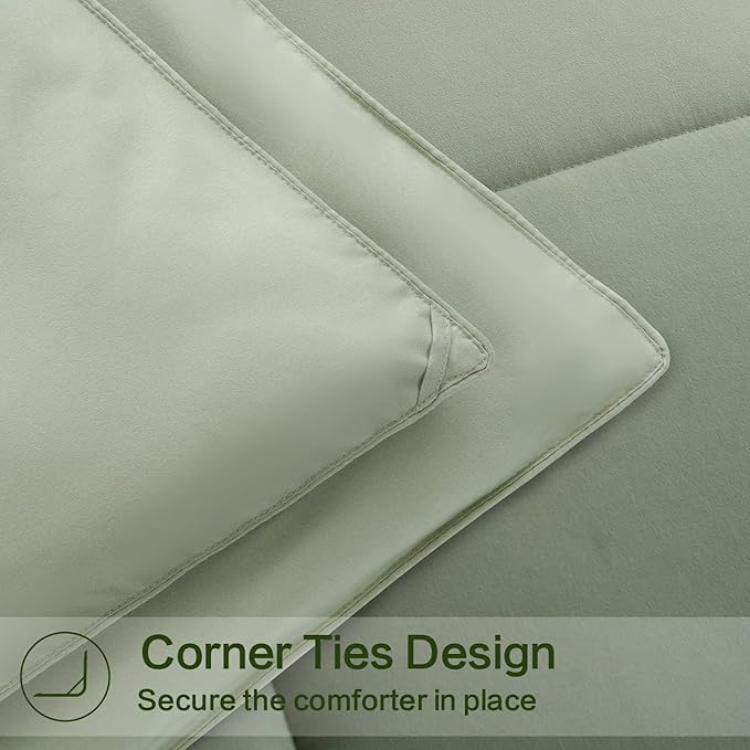 EASELAND Twin XL Down Alternative Comforter - Quilted Duvet Insert for All Seasons, Soft Lightweight with Corner Tabs, Summer Winter Warm Bedding, Sage Green 68×92 Inches