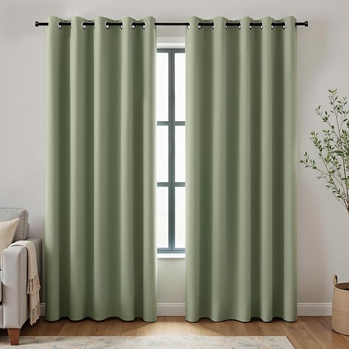 KOUFALL Dark Sage Curtains 72x84 Inches Long for Dining Room 2 Panels Blackout Room Darkening Curtain for Bedroom