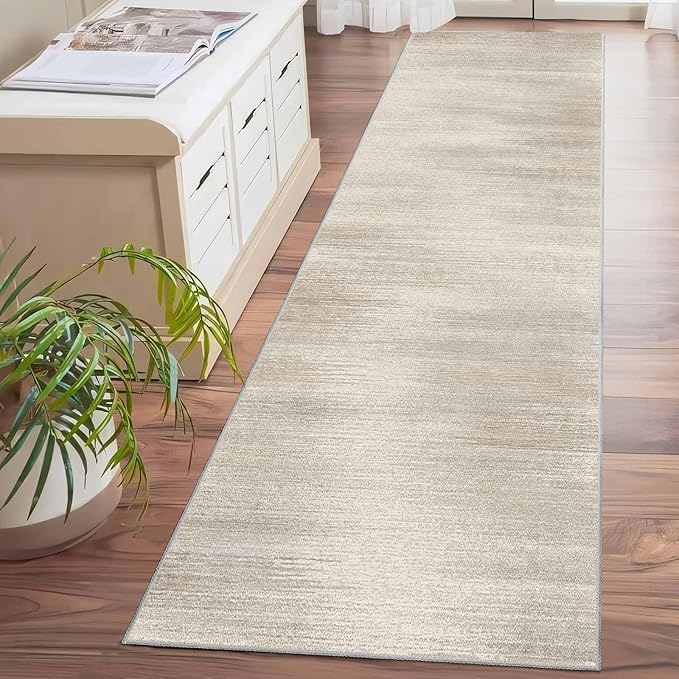 Enkor Runner Rugs for Hallway, 2x8 Washable Soft Non Slip Abstract Rugs for Kitchen, Modern Mat for Entryway Living Room Bedroom Beige & Grey