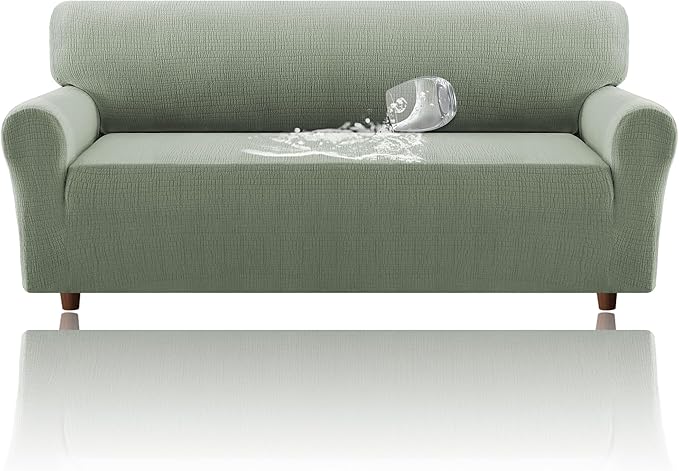 H.VERSAILTEX Jacquard Sofa Slipcover with Waterproof Seat Furniture Protector 1 Piece Stretch Sofa Covers with Elastic Bottom for Kids, Pets, Dog(Sofa XL, Sea Grass)
