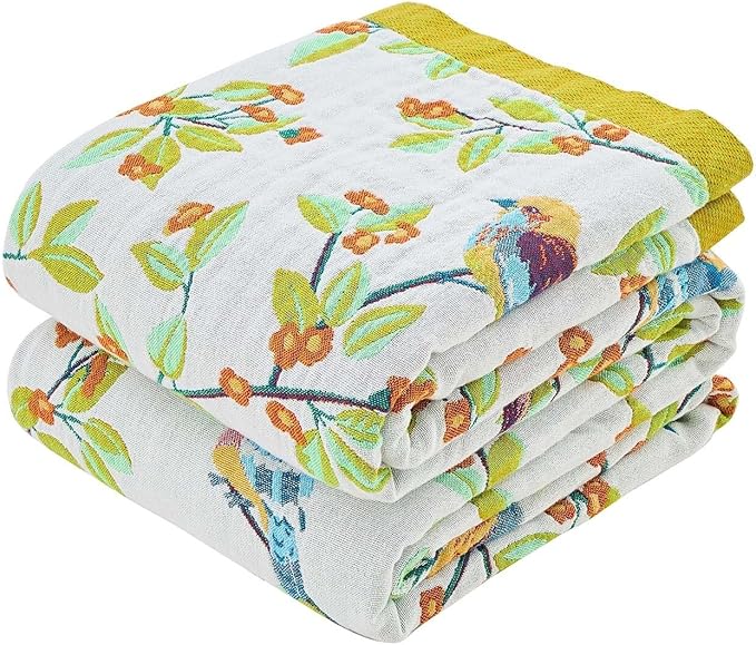Boho Throw Blanket for Bed, 100% Cotton Soft Rustic Quilt Fall Blanket, 90"x98" Floral Printed Farmhouse Decor Bed Blankets, All Season Rustic Reversible Bohemian Throw Quilt