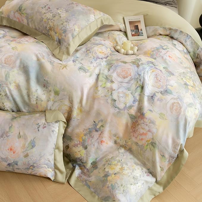 ECOCOTT Bedding 3-Piece Duvet Cover King Size – Silky Soft 100% Lyocell, Cooling & Breathable for Hot Sleepers, Painter Palette Floral, Moisture-Wicking Luxury