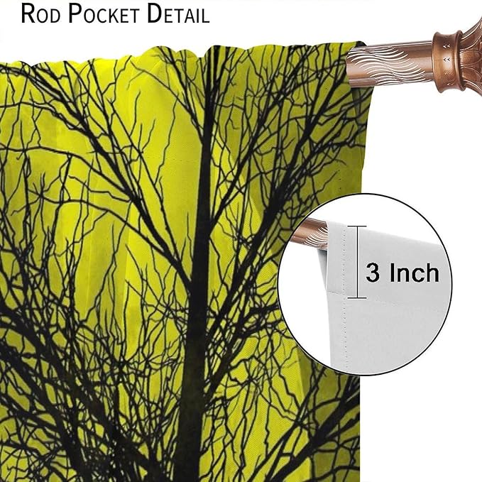 Gothic Crow Blackout Window Curtains, Halloween Horror Crow Print Window Drapes, for Living Room Bedroom 21(W)*54(L) 2 Panels