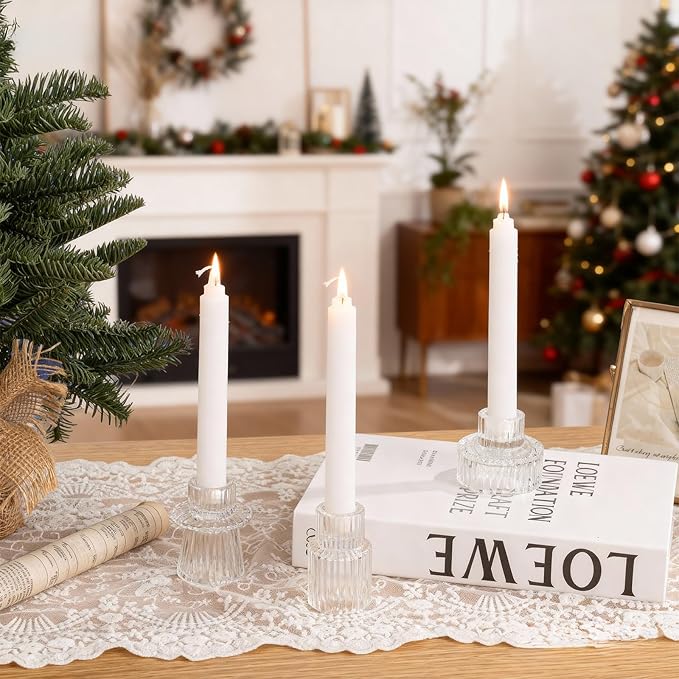 WELLIFE Candlestick Holders-Glass Candle Holder, Clear - Set of 6 for Wedding, Party & Table Centerpiece Decor