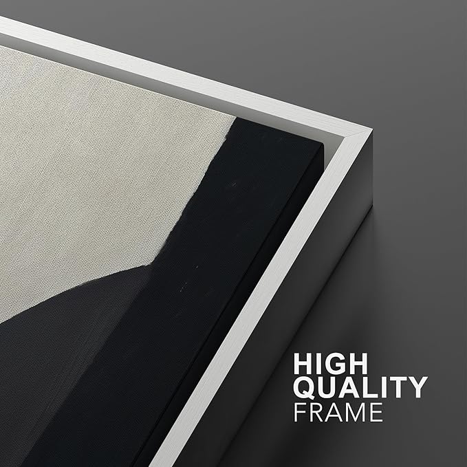 SIGNWIN Framed Canvas Print Wall Art Set Black and Beige Abstract Geometric Modern Bold Minimalist Illustrations Minimal Decorative Zen Bohemian for Living Room, Bedroom, Office - 16"x24"x2 White
