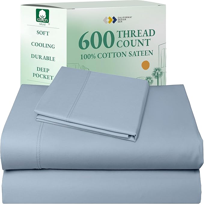 California Design Den Luxury Twin Sheet Set - 100% Cotton, 600 Thread Count Deep Pocket Twin Sheets, Soft Hotel-Quality Bedding with Sateen Weave - Blue