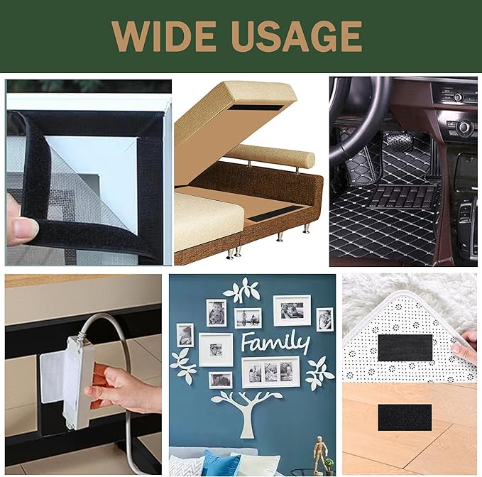 3/4 Inch Wide Hook and Loop Tape with Heavy Duty Adhesive, Nylon Self Adhesive Fastener Strips for Home School Office Car and Crafting Organization (Black, 15 Feet)