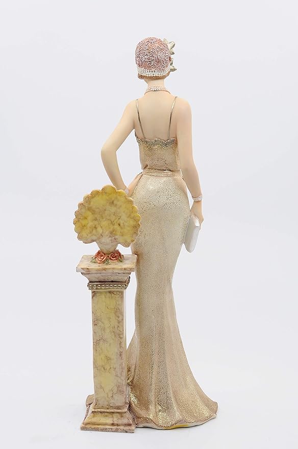 Comfy Hour Glamour Elegance Victorian Style Lady Collection Elegant Slim Lady Leaning On Pillar Collectible Figurine, 13-inch Height, Gold, Polyresin