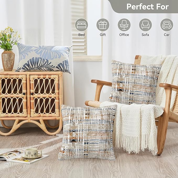 African Tribal Geometric Pillow Covers 18X18 Set of 2, Modern Mosaic Carpet Style Decorative Throw Pillow Covers, Pillowcase Cushion Case for Home Sofa Couch Indoor Outdoor Decorations