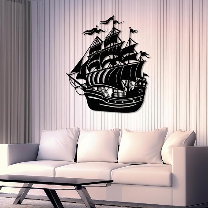 Ghost Sailboat Metal Wall Art, Nautical Adventure Ship Silhouette Metal Decor for Living Room, Bedroom, or Office, Maritime-Inspired 3D Effect Wall Sculpture, Perfect for Coastal and Rustic Home Décor (18x18 inches)