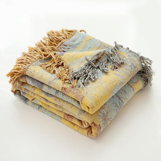 Boho Cotton Throw Blankets for Bed Couch, 100% Soft Cozy Cotton Blanket Rustic Quilt 60"x80", Reversible Muslin Farmhouse Blankets for Armchair,Picnic,Sofa,Couch