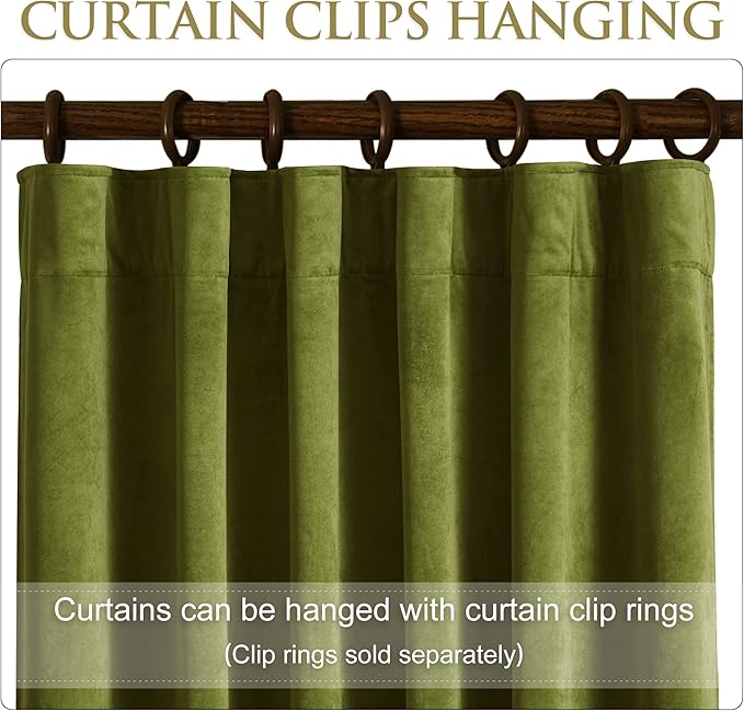 StangH 108 inches Velvet Curtains - Luxury Olive Green Room Darkening Thermal Insulated Velour Window Drapes for Dining Room, Party Backdrops, W52 x L108, 2 Panels